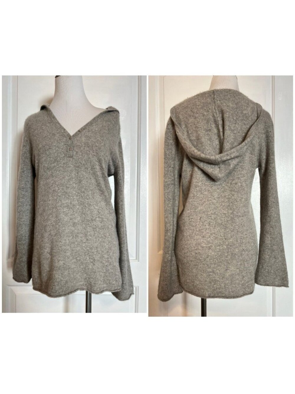 $168 Shimera 100% Cashmere Hoodie 3 Button Top Sweater Knit Pullover Casual M